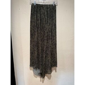 Romwe‎ Womens Olive Green Black Damask Floral Mesh High Low Maxi Skirt Size M 6